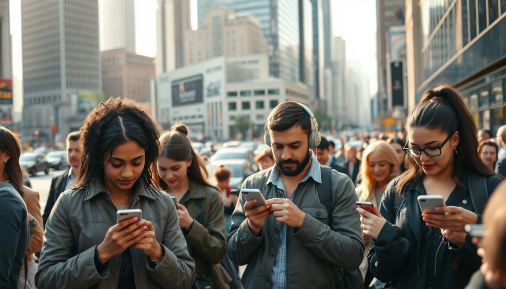 A busy urban scene depicting digital platform workers. In the foreground, a group of diverse people operate smartphones and laptops, immersed in their digital tasks. The middle ground shows a bustling city backdrop with tall buildings, traffic, and pedestrians. The lighting is warm and natural, creating a sense of energy and productivity. The composition emphasizes the integration of digital technology into the everyday lives of modern workers. The overall mood conveys the dynamism and importance of the gig economy and digital labor platforms. A busy urban scene depicting digital platform workers. In the foreground, a group of diverse people operate smartphones and laptops, immersed in their digital tasks. The middle ground shows a bustling city backdrop with tall buildings, traffic, and pedestrians. The lighting is warm and natural, creating a sense of energy and productivity. The composition emphasizes the integration of digital technology into the everyday lives of modern workers. The overall mood conveys the dynamism and importance of the gig economy and digital labor platforms.