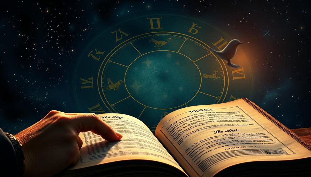 A sun-dappled astrological chart against a starry night sky, its symbols and signs elegantly emblazoned. In the foreground, a hand turns the pages of a leather-bound tome, revealing the zodiac's divinations for the day. The atmospheric lighting casts a warm, mystical glow, complementing the rich, jewel-toned colors of the celestial imagery. Subtle textures and detailed brushstrokes lend an air of artistry and refinement to the scene. The overall composition strikes a balance between the mystical and the practical, inviting the viewer to explore the wisdom of the horoscope. A sun-dappled astrological chart against a starry night sky, its symbols and signs elegantly emblazoned. In the foreground, a hand turns the pages of a leather-bound tome, revealing the zodiac's divinations for the day. The atmospheric lighting casts a warm, mystical glow, complementing the rich, jewel-toned colors of the celestial imagery. Subtle textures and detailed brushstrokes lend an air of artistry and refinement to the scene. The overall composition strikes a balance between the mystical and the practical, inviting the viewer to explore the wisdom of the horoscope.
