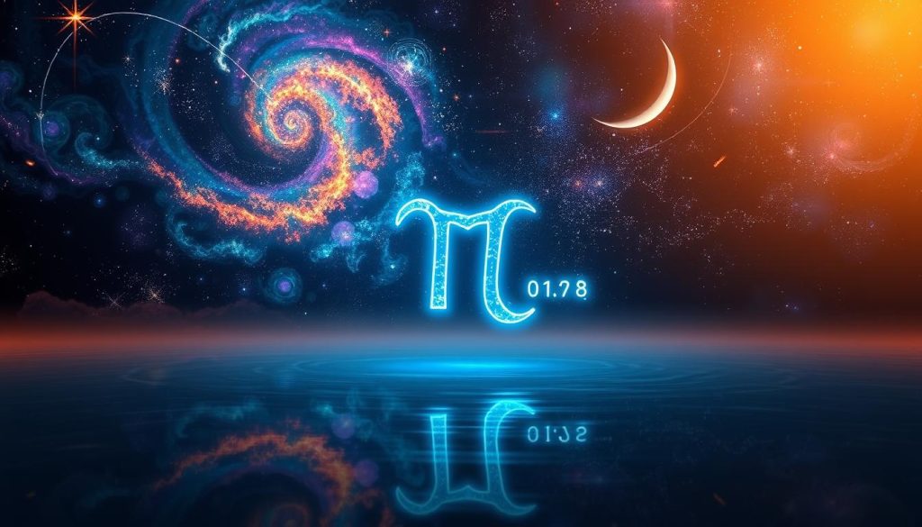 A vibrant celestial landscape, with swirling galaxies, shimmering nebulae, and a crescent moon casting a gentle glow over the scene. In the foreground, a zodiac symbol, rendered in a glowing holographic form, hovers above a serene, mirrored surface, reflecting the cosmic display above. The background is a deep, inky blackness, punctuated by twinkling stars and the occasional shooting star, creating a sense of timeless, otherworldly tranquility. Warm, diffused lighting bathes the entire composition, evoking a sense of mysticism and the interconnectedness of the heavens and the earth. A vibrant celestial landscape, with swirling galaxies, shimmering nebulae, and a crescent moon casting a gentle glow over the scene. In the foreground, a zodiac symbol, rendered in a glowing holographic form, hovers above a serene, mirrored surface, reflecting the cosmic display above. The background is a deep, inky blackness, punctuated by twinkling stars and the occasional shooting star, creating a sense of timeless, otherworldly tranquility. Warm, diffused lighting bathes the entire composition, evoking a sense of mysticism and the interconnectedness of the heavens and the earth.