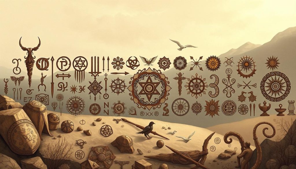 A detailed illustration depicting an assortment of ancient Slavic, Druidic, and other symbolic systems representing the day. The foreground features an ornate collection of mystical glyphs, runes, and sigils, expertly rendered in a muted, earthy color palette. The middle ground showcases a variety of intricate patterns and motifs associated with various cultural traditions, arranged in a visually striking and harmonious composition. The background subtly evokes the natural world, with soft, atmospheric lighting and subtle textures that lend a sense of timelessness and reverence to the scene. The overall mood is contemplative, sacred, and steeped in the rich tapestry of humanity's diverse spiritual and symbolic legacies. A detailed illustration depicting an assortment of ancient Slavic, Druidic, and other symbolic systems representing the day. The foreground features an ornate collection of mystical glyphs, runes, and sigils, expertly rendered in a muted, earthy color palette. The middle ground showcases a variety of intricate patterns and motifs associated with various cultural traditions, arranged in a visually striking and harmonious composition. The background subtly evokes the natural world, with soft, atmospheric lighting and subtle textures that lend a sense of timelessness and reverence to the scene. The overall mood is contemplative, sacred, and steeped in the rich tapestry of humanity's diverse spiritual and symbolic legacies.