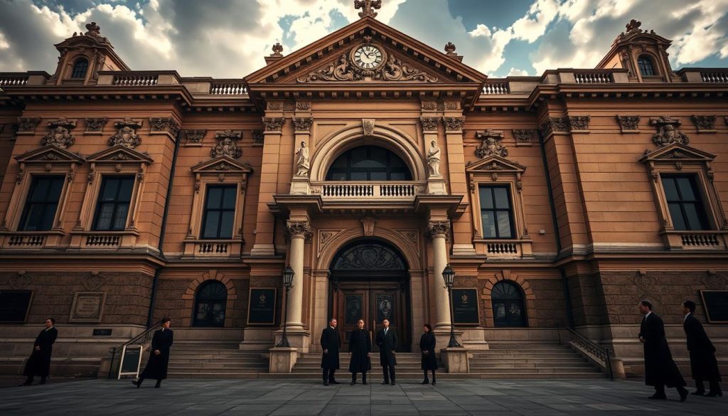 A grand, ornate entrance to a historic medical hall, its facades adorned with ornate architectural details. Solemn figures in period attire stand somberly before the imposing structure, as sunlight filters through clouds, casting soft, dramatic shadows. The scene evokes a sense of reverence and the weight of history, inviting the viewer to contemplate the legacies and tributes memorialized within. Subtle, tasteful lighting illuminates the scene, capturing the stately grandeur and solemnity of this historic medical institution on a pivotal day. A grand, ornate entrance to a historic medical hall, its facades adorned with ornate architectural details. Solemn figures in period attire stand somberly before the imposing structure, as sunlight filters through clouds, casting soft, dramatic shadows. The scene evokes a sense of reverence and the weight of history, inviting the viewer to contemplate the legacies and tributes memorialized within. Subtle, tasteful lighting illuminates the scene, capturing the stately grandeur and solemnity of this historic medical institution on a pivotal day.