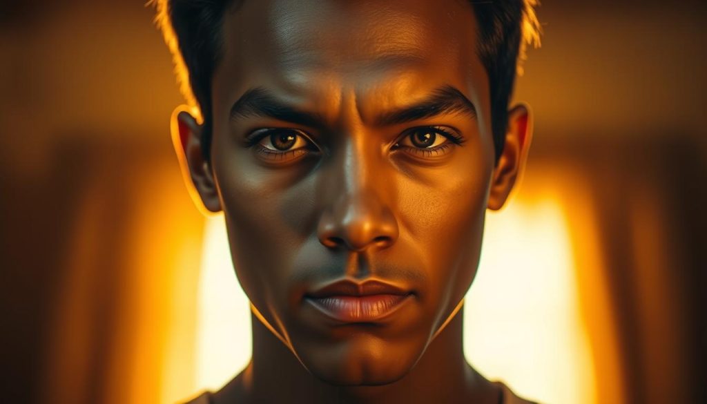 A portrait of a person with a strong, expressive face, their personality shining through. Warm, golden lighting illuminates their features, casting dramatic shadows that accentuate their striking bone structure and piercing gaze. The subject exudes an air of confidence and determination, their eyes conveying a depth of character and inner strength. The background is softly blurred, keeping the focus solely on the captivating subject, their essence captured in vivid detail. Rendered with a painterly, cinematic style that emphasizes the unique character and individuality of this person born on October 30, 2025. A portrait of a person with a strong, expressive face, their personality shining through. Warm, golden lighting illuminates their features, casting dramatic shadows that accentuate their striking bone structure and piercing gaze. The subject exudes an air of confidence and determination, their eyes conveying a depth of character and inner strength. The background is softly blurred, keeping the focus solely on the captivating subject, their essence captured in vivid detail. Rendered with a painterly, cinematic style that emphasizes the unique character and individuality of this person born on October 30, 2025.