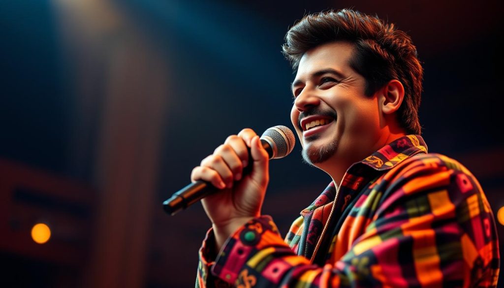 A portrait of the famous Latin American singer, born on October 26th, performing on stage with a vibrant and energetic expression. The subject is captured in a three-quarter view, dressed in a stylish, colorful outfit that reflects their cultural heritage. The background features a dimly lit concert hall, with subtle lighting and a hazy, atmospheric quality that enhances the sense of performance and artistry. The overall composition and lighting create a visually striking and evocative image that captures the essence of the singer and the excitement of their live show. A portrait of the famous Latin American singer, born on October 26th, performing on stage with a vibrant and energetic expression. The subject is captured in a three-quarter view, dressed in a stylish, colorful outfit that reflects their cultural heritage. The background features a dimly lit concert hall, with subtle lighting and a hazy, atmospheric quality that enhances the sense of performance and artistry. The overall composition and lighting create a visually striking and evocative image that captures the essence of the singer and the excitement of their live show.