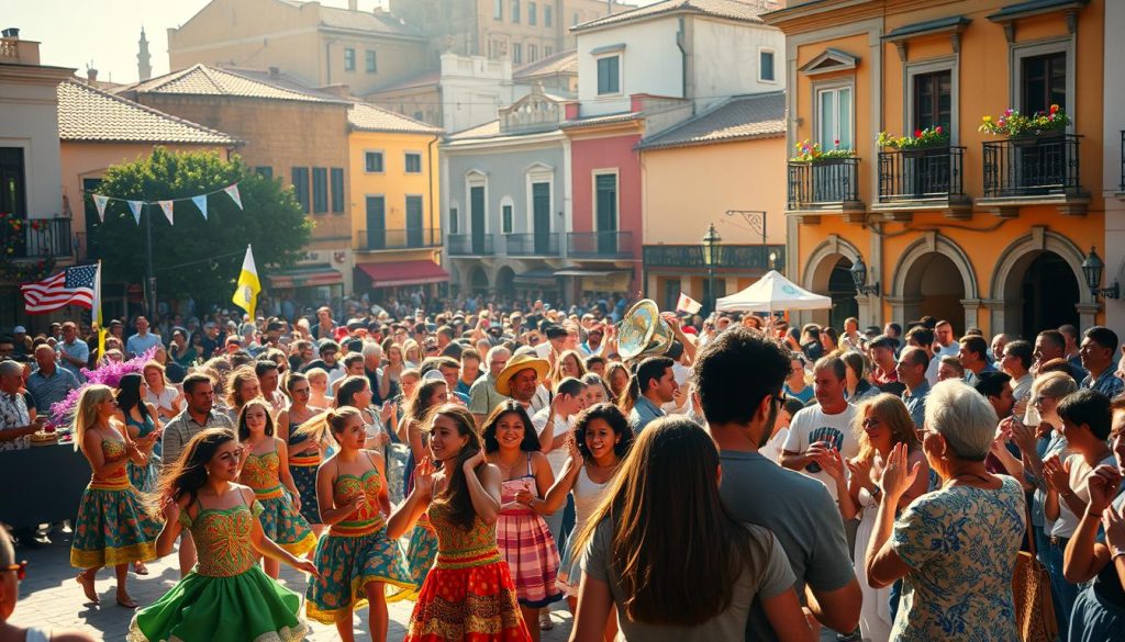 Celebraciones 11 junio: A vibrant celebration unfolding in a lively town square. In the foreground, a colorful parade with festive dancers and musicians, their costumes and instruments shimmering in the warm sunlight. In the middle ground, a crowd of revelers gathered, clapping and cheering, their expressions filled with joy and excitement. In the background, charming architecture adorns the surrounding buildings, their facades adorned with banners and decorations in celebration of the day. The scene is bathed in a soft, golden glow, creating a sense of warmth and merriment. The overall atmosphere conveys a joyous, festive spirit befitting the occasion. Celebraciones 11 junio: A vibrant celebration unfolding in a lively town square. In the foreground, a colorful parade with festive dancers and musicians, their costumes and instruments shimmering in the warm sunlight. In the middle ground, a crowd of revelers gathered, clapping and cheering, their expressions filled with joy and excitement. In the background, charming architecture adorns the surrounding buildings, their facades adorned with banners and decorations in celebration of the day. The scene is bathed in a soft, golden glow, creating a sense of warmth and merriment. The overall atmosphere conveys a joyous, festive spirit befitting the occasion.