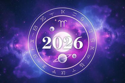 Representación artística del horóscopo 2026 con símbolos zodiacales y planetas